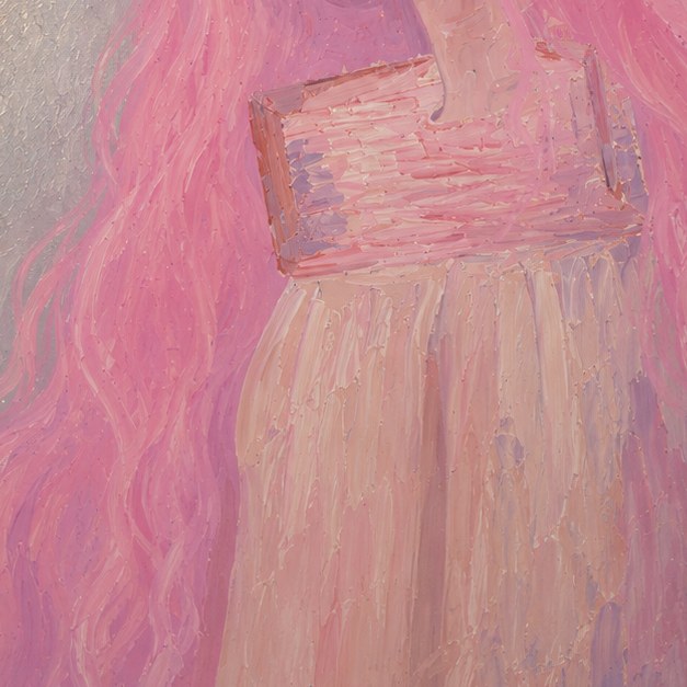Wisteria Girl, detail of textured brushwork and jewelry