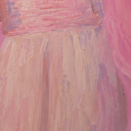 Close-up of textured oil paint and hand-applied gold leaf