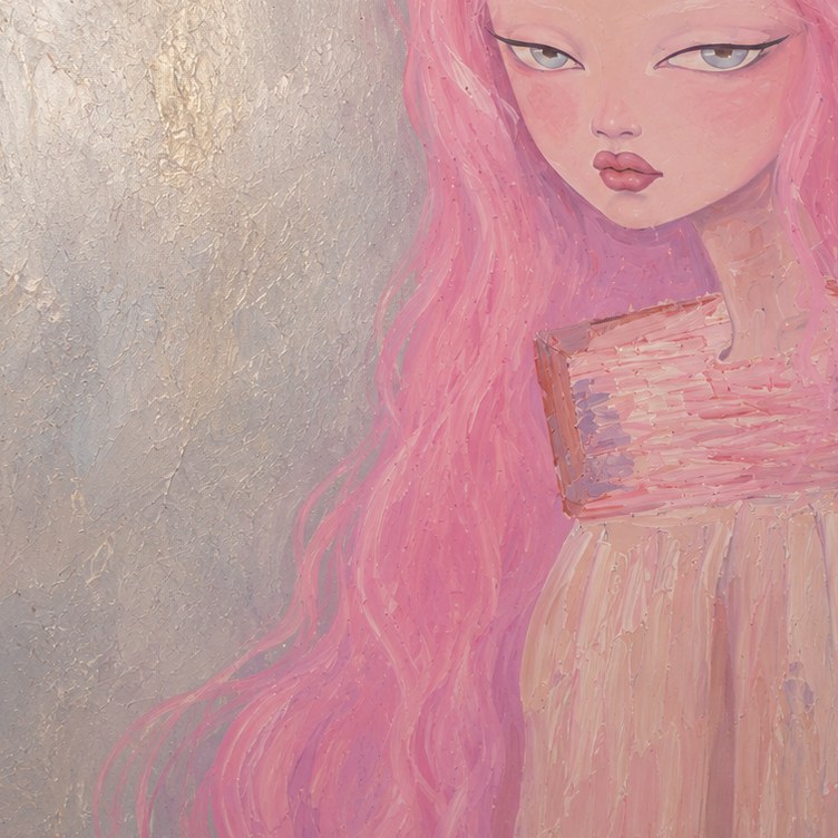 Studio table with paints, brushes, and a work in progress